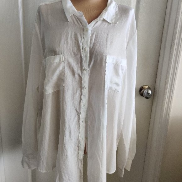 Calypso St. Barth White Sheer Top Kesari Button Down Silk/Cotton Blend XL - Picture 6 of 15